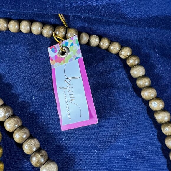 Bijou By Mary Square Wooden Beaded Necklaces With White & Blue Accents - Picture 5 of 6